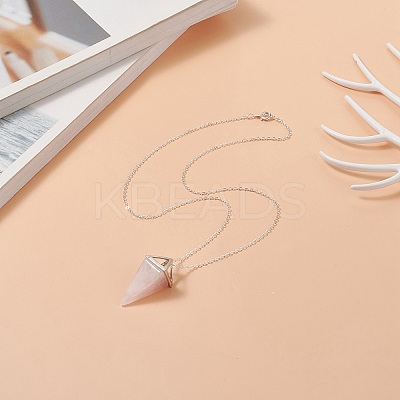 Natural Rose Quartz Geometry Pendant Necklace NJEW-JN04239-01-1