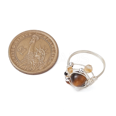 Planet Natural Tiger Eye Finger Rings RJEW-TA00165-01-1