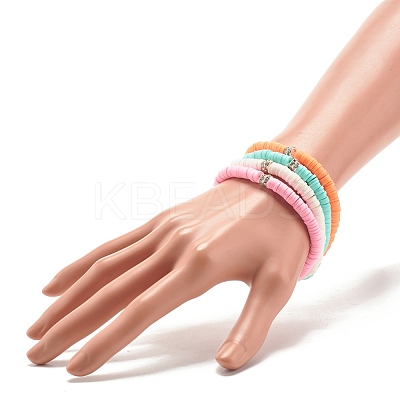 4Pcs 4 Colors Hanamade Polymer Clay Heishi Surfer Stretch Bracelets Set BJEW-JB07716-1