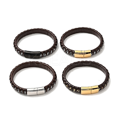 Leather & 304 Stainless Steel Rope Braided Cord Bracelet with Magnetic Clasp for Men Women BJEW-C021-14-1
