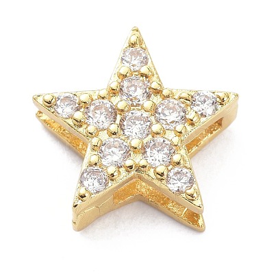 Brass Micro Pave Clear Cubic Zirconia Slide Charms ZIRC-P085-03G-1