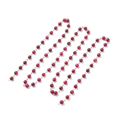 3.28 Feet Handmade Natural Tiger Eye Dyed & Heated Beaded Chains X1-AJEW-JB01092-04-1