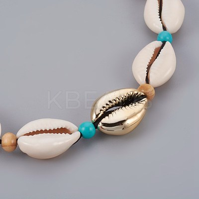 Adjustable Cowrie Shell and Synthetic Turquoise Beaded Necklaces NJEW-JN02300-02-1