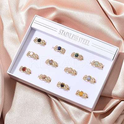 Round Natural Mixed Stone Finger Rings RJEW-C119-02G-1