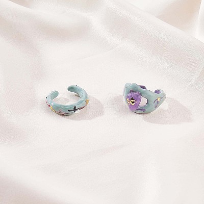 Enamel Flower of Life Twist Wave Open Cuff Ring JR921A-1