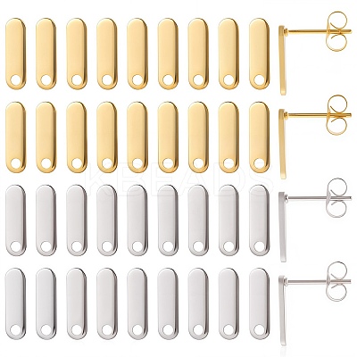 40Pcs 2 Colors 201 Stainless Steel Oval Stud Earring Findings STAS-SC0005-34-1