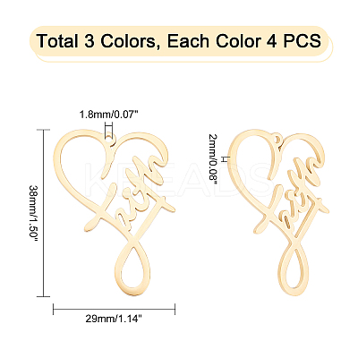 12Pcs 3 Colors 304 Stainless Steel Pendants STAS-UN0026-61-1