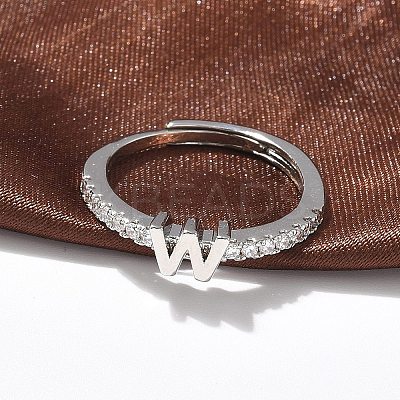 S925 Sterling Silver Adjustable Letter Rings for Women RJEW-M068-01P-W-1