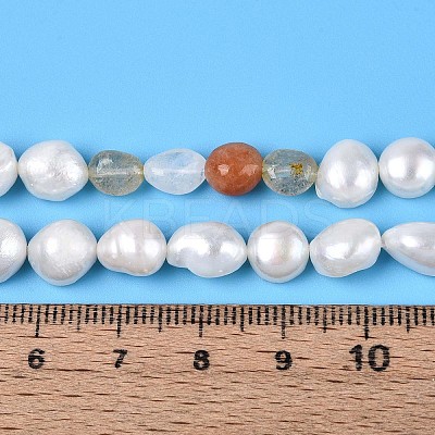 Natural Mixed Gemstone Nuggets & Natural Cultured Freshwater Pearl Beads Strands PEAR-N023-01A-12-1
