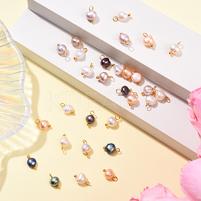 30Pcs 5 Colors Natural Cultured Freshwater Pearl Two Sides Polished Charms PALLOY-YW00092-1
