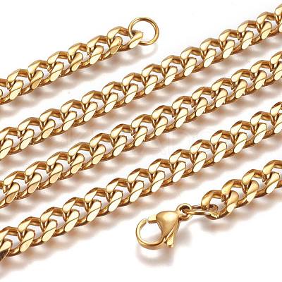 304 Stainless Steel Cuban Link Chain Necklaces NJEW-L159-02A-G-1