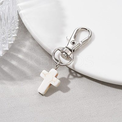 Synthetic Turquoise Cross Pendant Decorations HJEW-JM01531-02-1
