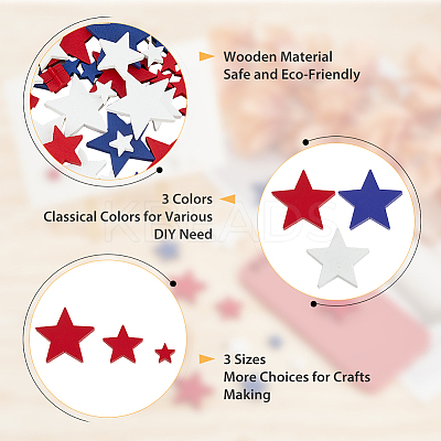 1 Bag Independence Day Theme Maple Wood Cabochons WOOD-FH0002-12-1