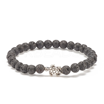Natural Lava Rock Stretch Bracelet with Alloy Turtle Beaded BJEW-JB08309-02-1