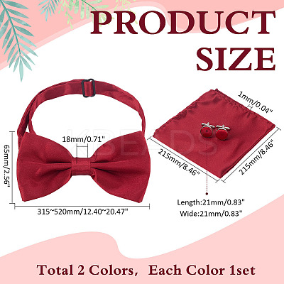 2 Bags 2 Colors Polyester Men's Bow Tie & Cufflink & Handkerchief Sets AJEW-ME0001-15-1