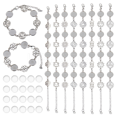 10Pcs Flower 304 Stainless Steel Cabochon Setting Bracelets BJEW-DC00016-1