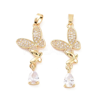 Brass Micro Pave Clear Cubic Zirconia Pendants KK-E068-VC412-1