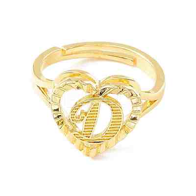 Real 18K Gold Plated Brass Alphabet Adjustable Rings RJEW-M139-18D-1