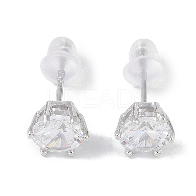 Rhodium Plated 999 Fine Silver Cubic Zirconia Stud Earrings for Women EJEW-S215-20P-1