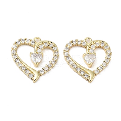 Rack Plating Heart Brass Micro Pave Cubic Zirconia Pendants KK-E102-04G-1