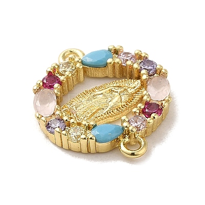 Brass Pave Colorful Cubic Zirconia Connector Charms X-KK-M278-02B-G-1