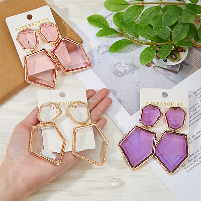 3 Pairs 3 Colors Rhinestone Polygon Dangle Stud Earrings EJEW-FI0002-81-1