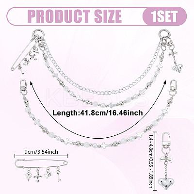Aluminium Chains & Acrylic Beaded Double Layer Cross Purse Decorative Chains HJEW-NB00282-1