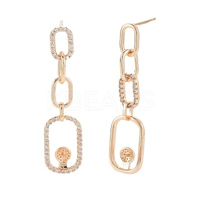 Brass Micro Pave Clear Cubic Zirconia Stud Earring Findings KK-S364-149-1