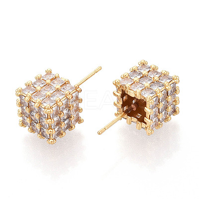 Brass Micro Pave Clear Cubic Zirconia Stud Earrings EJEW-N061-02G-1