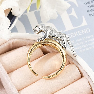 Brass Micro Pave Clear Cubic Zirconia Cuff Rings for Women Men RJEW-Z080-02GP-01-1