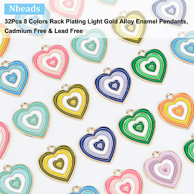 32Pcs 8 Colors Rack Plating Light Gold Alloy Enamel Pendants ENAM-NB0001-86-1
