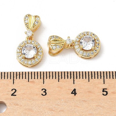Brass Pave Clear Cubic Zirconia Flat Round with Heart Pendants KK-Q068-18G-1