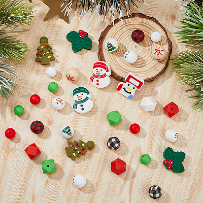 43Pcs 17 Style Christmas Theme Silicone Beads and Wooden Beads SIL-HY0001-24-1