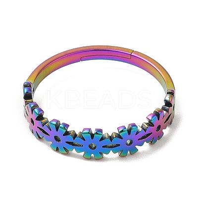 Ion Plating(IP) 304 Stainless Steel Flower Adjustable Ring for Women RJEW-M149-37RC-1