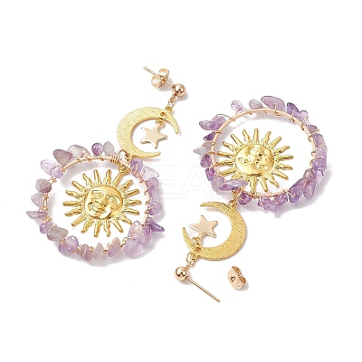 Vintage Natural Amethyst Ear Studs EJEW-JE05807-05-1