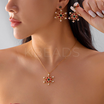 Alloy Rhinestone Snowflake Pendant Necklace & Stud Earrings Set for Women FS-WGDD9A4-03-1