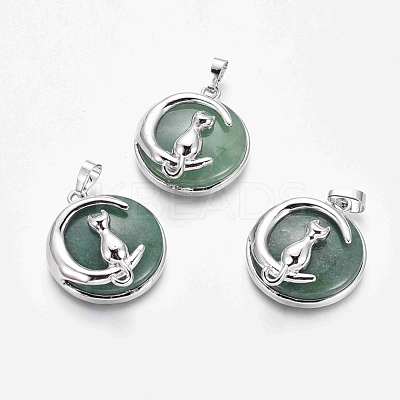 Natural Green Aventurine Kitten Pendants G-J386-B01-1