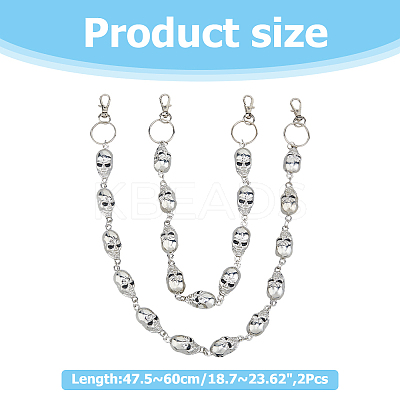 2Pcs 2 Styles Halloween Skull Alloy Pendant Chain Belts HJEW-HS00032-1