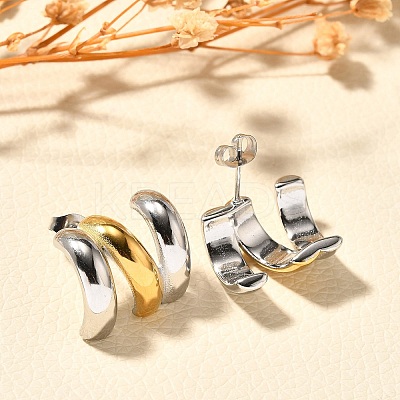 304 Stainless Steel Two Tone Stud Earrings EJEW-F355-05GP-01-1