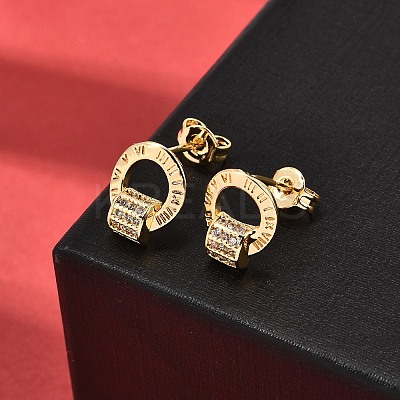 Ring Brass Micro Pave Clear Cubic Zirconia Stud Earrings EJEW-A135-14G-1