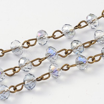 Handmade Electroplate Glass Faceted Rondelle Beads Chains for Necklaces Bracelets Making AJEW-JB00147-01-1