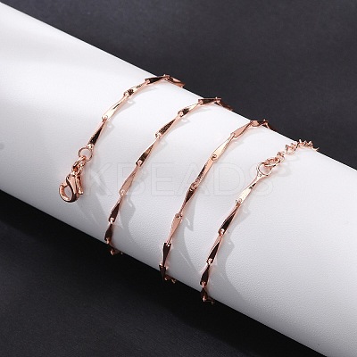 Brassl Twisted Bar Link Chain Necklaces for Men Women NJEW-G160-15RG-1