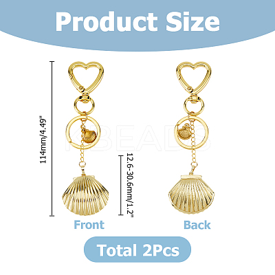 2Pcs Brass Shell Shape Pendant Keychains HJEW-HS00090-1