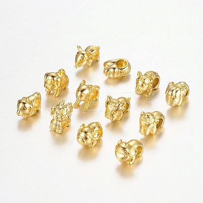 Twelve Chinese Zodiac Signs Brass European Beads KK-I608-M-1
