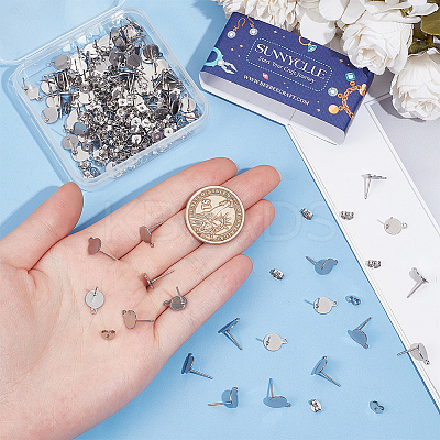 100Pcs Flat Round Shape 304 Stainless Steel Stud Earring Findings STAS-SC0008-60-1