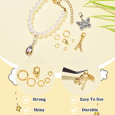 Iron Open Jump Rings & Lobster Claw Clasps & Brass Rings & Iron Beading Tweezers Finding Kits DIY-YW0017-54-1