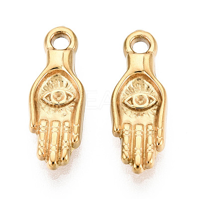 304 Stainless Steel Hamsa Hand with Eye Charms STAS-T072-47G-1
