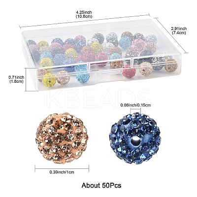 50Pcs 10 Colors Pave Disco Ball Beads RB-FS0001-07-1