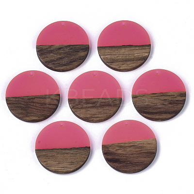 Transparent Resin & Walnut Wood Pendants RESI-S358-02B-H49-1