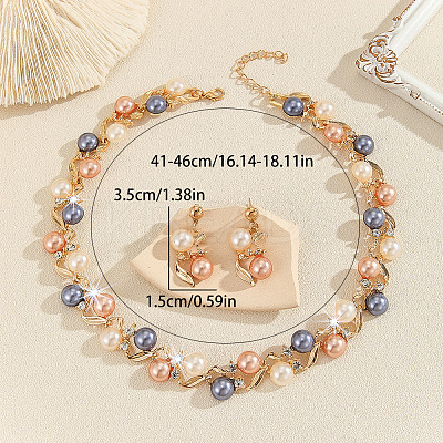 Alloy with Plastic Pearl Round Beaded Link Chain Necklaces & Stud Dangle Earrings Sets WG2621B-01-1